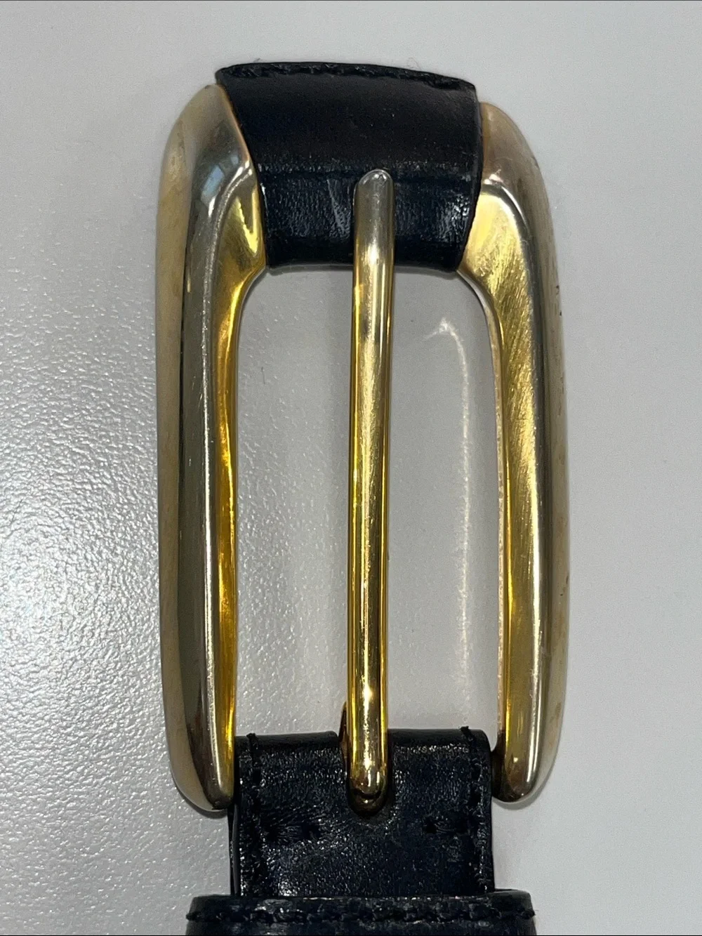 de Vecchi Black Leather Belt with Gold Buckle / Medium